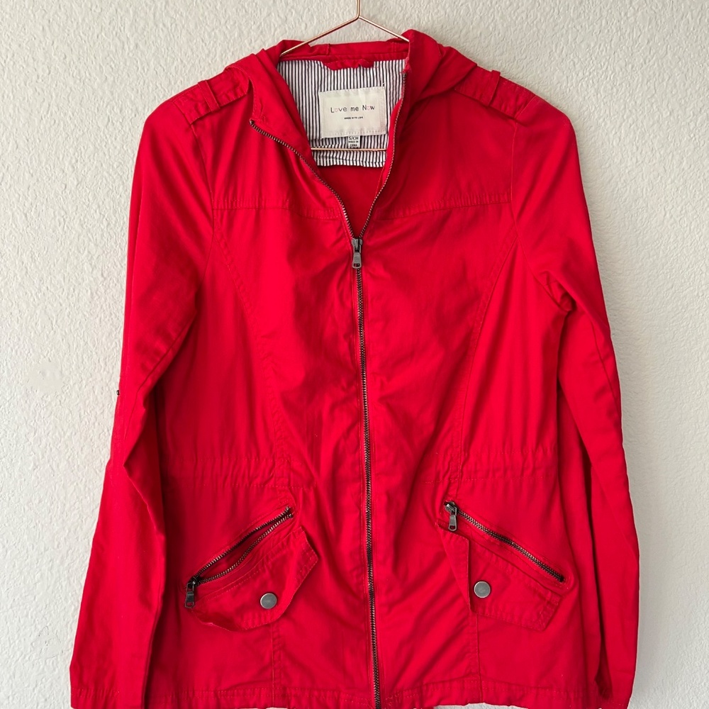 Vibrant Red Lightweight Hooded Utility Jacket